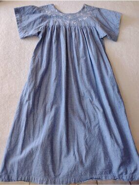 Womens Midi Dress Smocked Embroidered Pullover Casual Beach Resort Pockets 1X